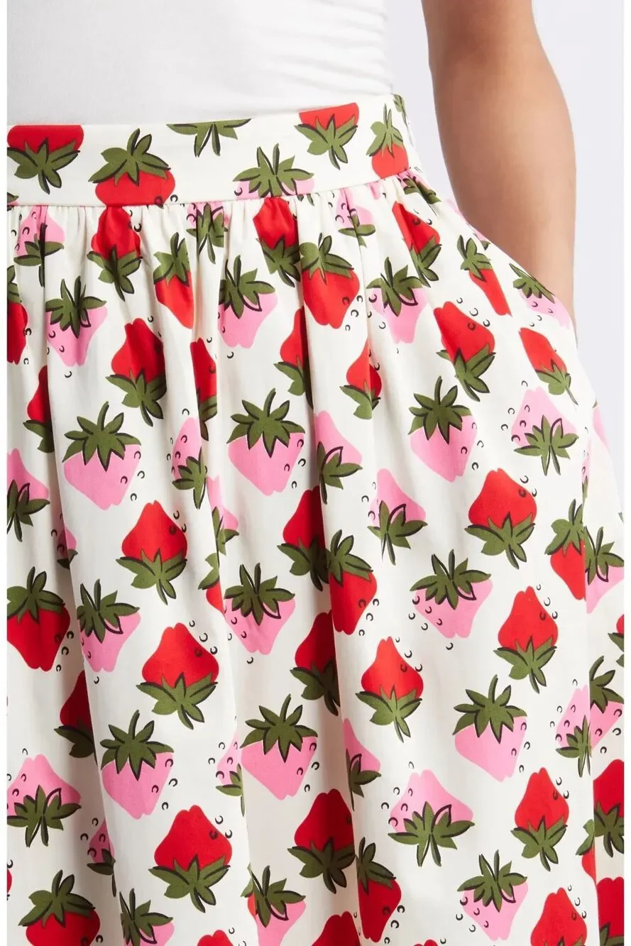 Boden Layla Strawberry Skirt Cotton Sateen $168.00 Whimsy Cottage - Picture 7 of 10